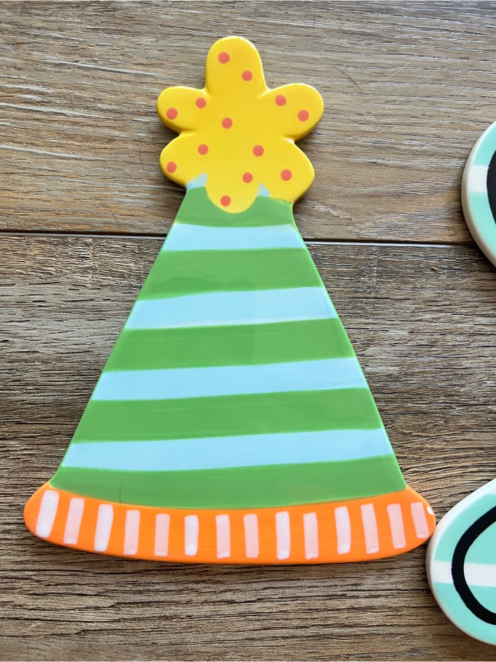 Coton Colors Green & Yellow Party Hat Large Attachment  with Orange Trim